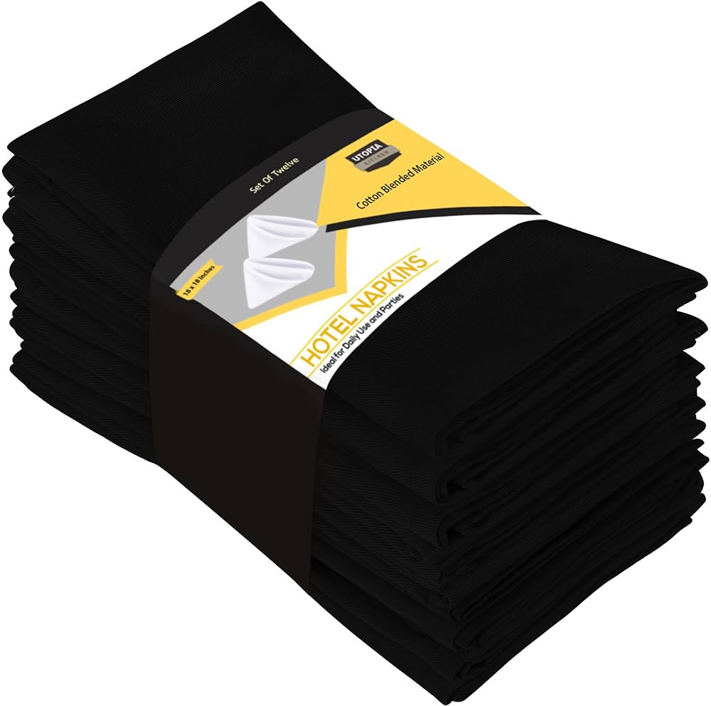 Utopia Kitchen Black Cloth Napkins [12 Pack, 18x18 Inch] Absorbent Cotton Blend Washable and Reus... | Amazon (US)