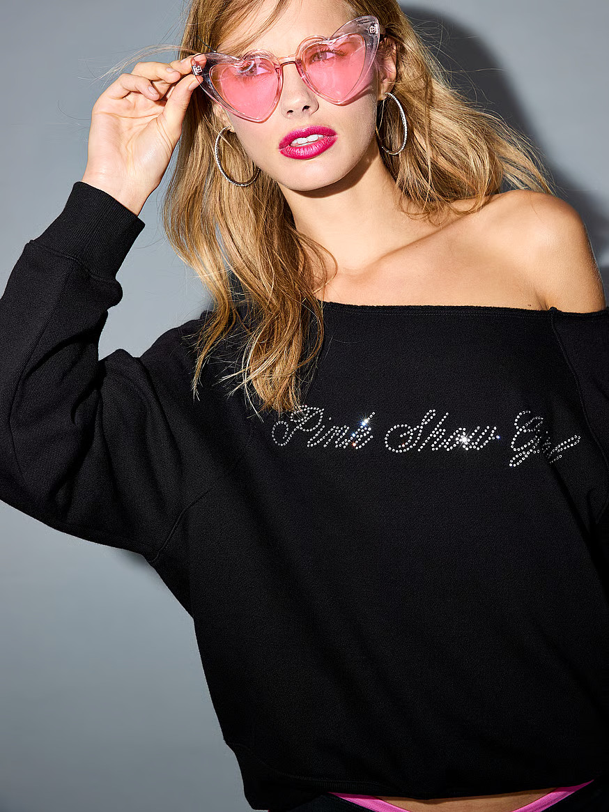 Buy Ivy Fleece Off-The-Shoulder Sweatshirt, Pure Black Showgirl - Order Hoodies & Sweatshirts onl... | Victoria's Secret (US / CA )