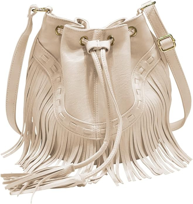 Lanpet Women Fringed Tassel Cross Body Bag Leisure Boho Bucket Shoulder Bag | Amazon (US)