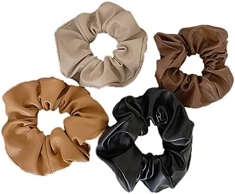 Big Hair Scrunchies for Women Girls 4 Pcs Soft Leather Scrunchies Ponytail Holders for Thick Hair... | Amazon (US)