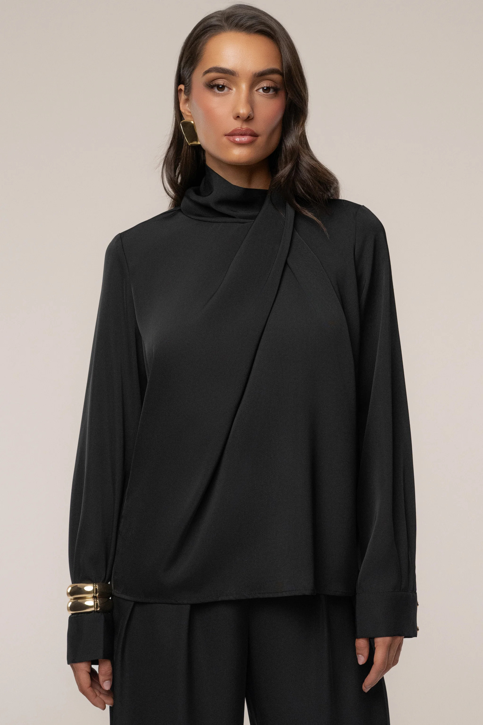 Black Alexa Satin Blouse | JLUXLABEL US