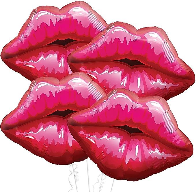 Red Lip Balloons for Valentines Decorations - Large, 30 Inch Pack of 4 | Red Lips Balloons for Sp... | Amazon (US)
