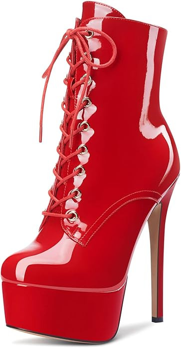 Aachcol Women Ankle Boots Short Bootie Platform Stiletto High Heel Round Toe Dress Shoes Lace-up ... | Amazon (US)