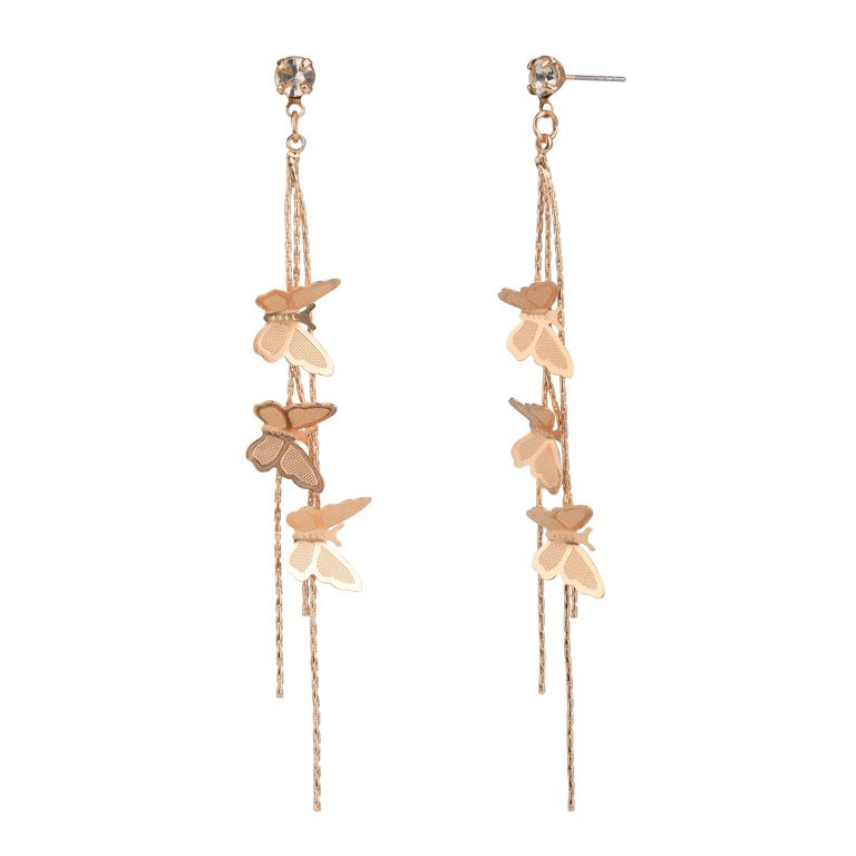 No Boundaries Women's Gold Tone Butterfly Linear Earring | Walmart (US)