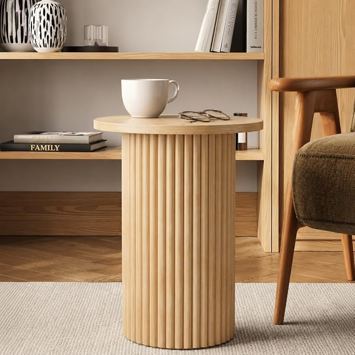 Stead Round Fluted Accent Side Table - Slim Fluted Accent Piece for Narrow Spaces - Oak End Table... | Amazon (US)