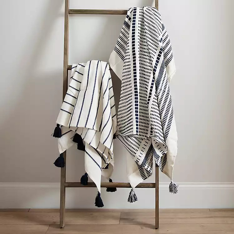 Blue Pom Pom Throw Blankets, Set of 2 | Kirkland's Home