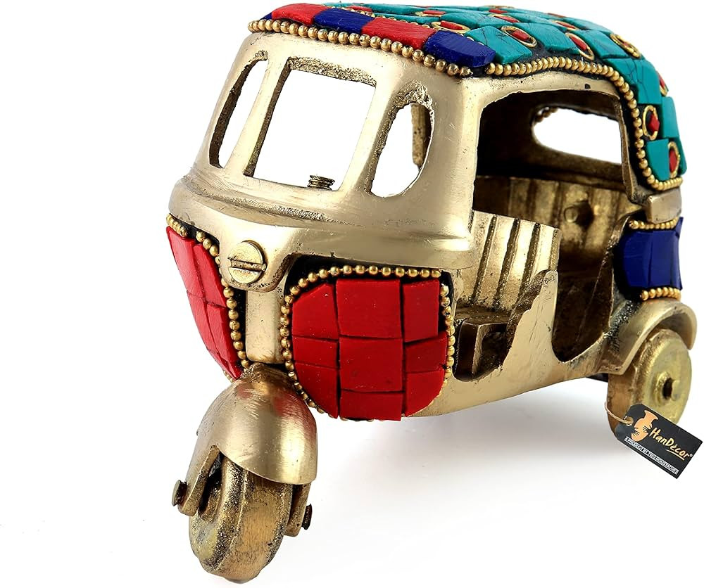 Two Moustaches Gemstone Work Vintage Style Auto Rickshaw Miniature Brass Decor Showpiece (4.5 x 2... | Amazon (US)