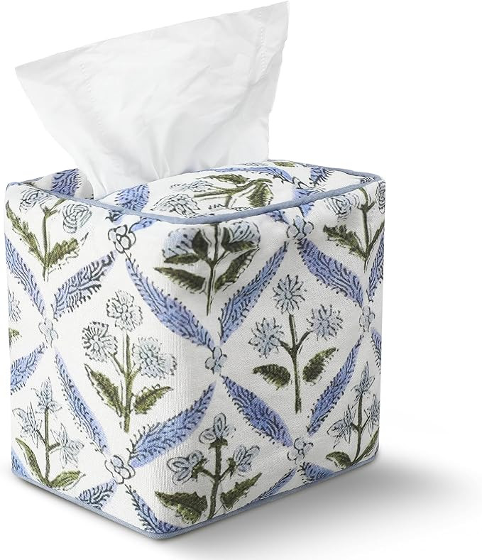 Mimorou Blue Fabric Tissue Box Cover - Floral Print Tissue Box & Decorative Square Napkin Holder ... | Amazon (US)