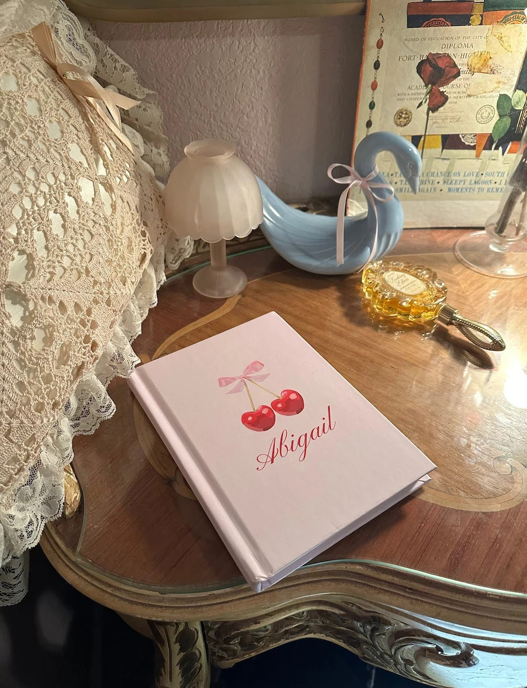 Personalized Coquette Journal Cherry Bow Notebook Cursive Name Custom Coquette Gift for Her Notep... | Etsy (US)