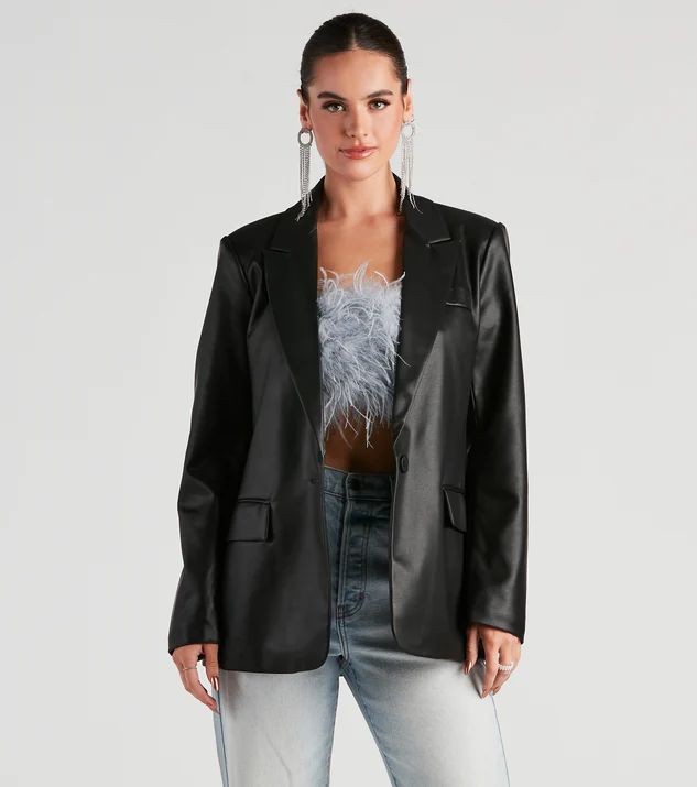 Keep It Trendy Oversized Faux Leather Blazer | Windsor Stores