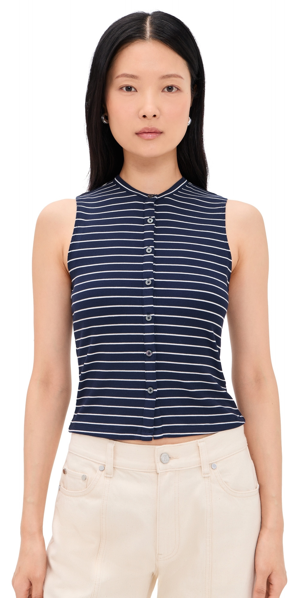 Good American The Rib Splay Top Simple Stripe Horizon Ink 2XL | Shopbop
