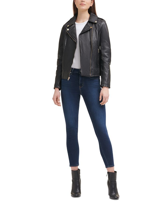 GUESS Leather Moto Coat, Created for Macy's & Reviews - Coats & Jackets - Women - Macy's | Macys (US)