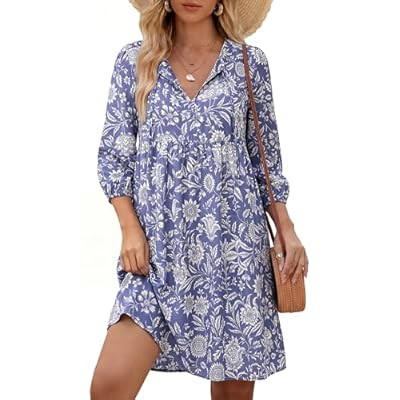 Kate Kasin Women Summer Boho Babydoll Dress 2026, Casual 3/4 Sleeve V Neck Flor… | Amazon (US)