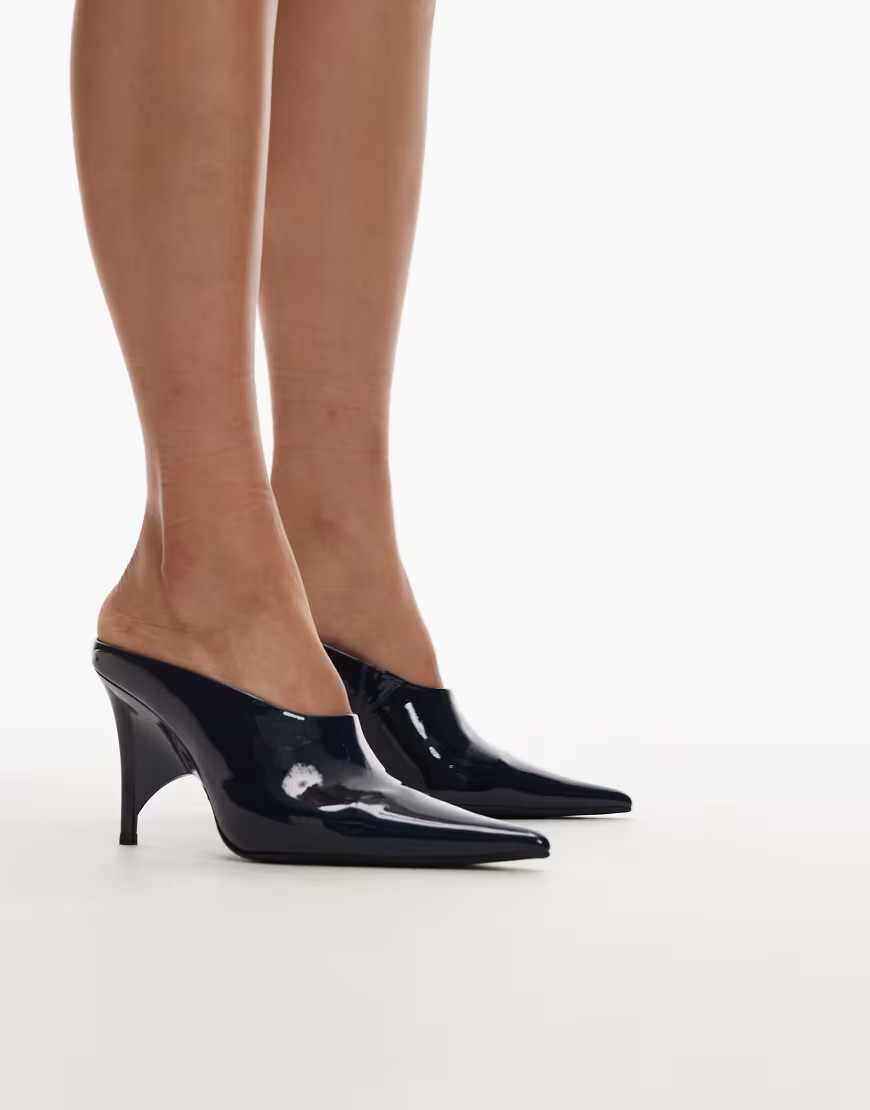 Jeffrey Campbell Favrile heeled mules in navy patent | ASOS (Global)