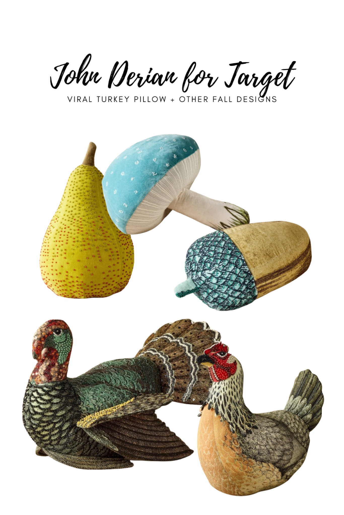 The viral Turkey pillow is back in stock! Along with some other fall beaded pillows from the John Derian line for Target

#thanksgiving #turkey #thanksgivingdecor #turkeypillow