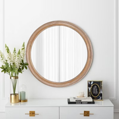 27" Round Decorative Wall Mirror with Distressed Wooden Frame, Farmhouse Style Circle Entryway Mi... | Target
