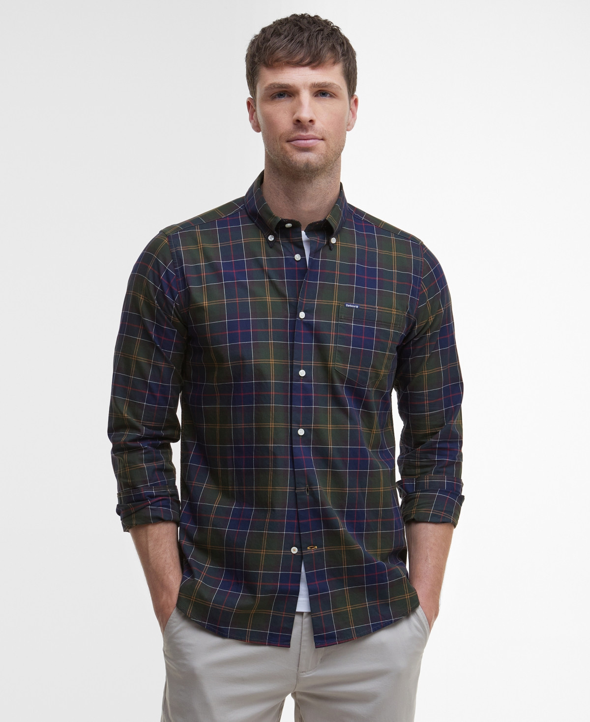 Barbour Men's Wetherham Tailored Fit Tartan Shirt - Olive | Macy's