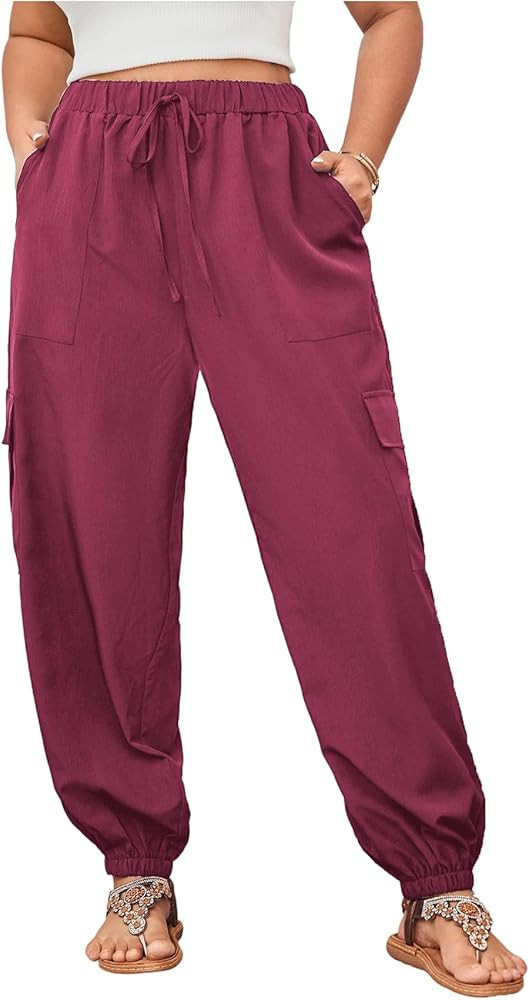 SOLY HUX Women's Plus Size High Waist Cargo Pants Casual Loose Baggy Jogger Pants Trousers Pocket... | Amazon (US)