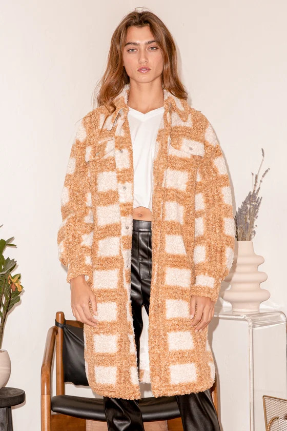 Winter Winds Tan Plaid Shearling Jacket | Lulus (US)