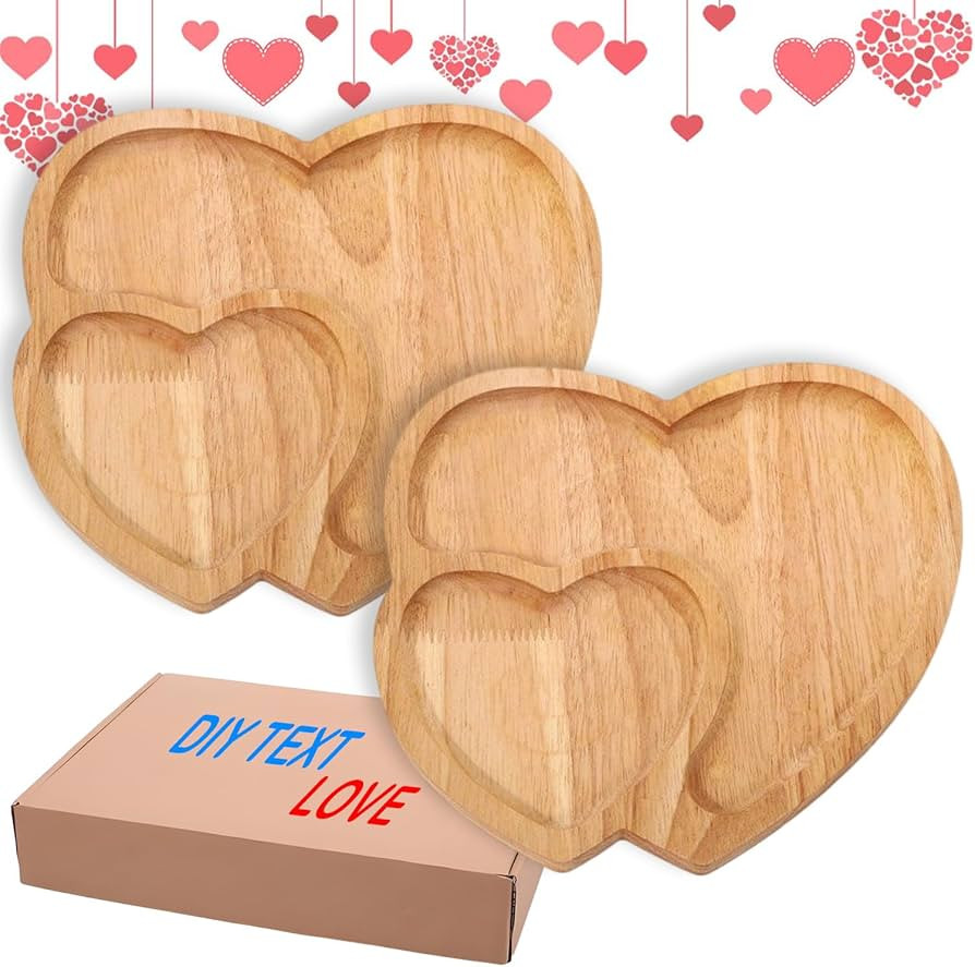 Linwnil 2Pcs Wooden Serving Tray Heart Shaped Cheese Board Salad Plate Dinner Plate Cake Plate De... | Amazon (US)