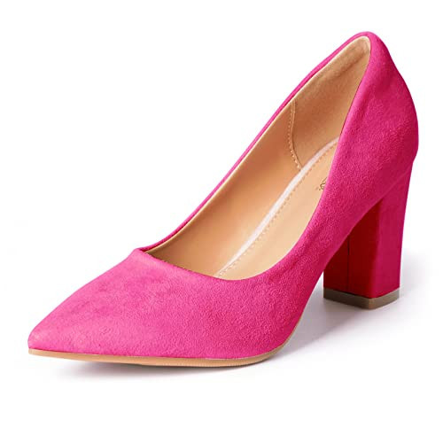 Heel The World Women's Pumps High Chunky Block Closed Toe Heels,Slip On Pointed Toe Work Dress Office Wedding Party Pink Pumps Shoes,Size 6 | Amazon (US)