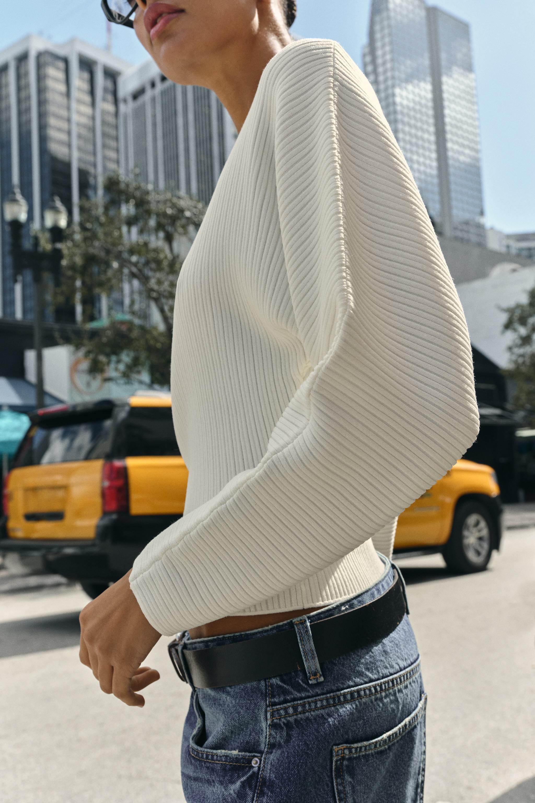 RIB KNIT JUMPER WITH VOLUMINOUS SLEEVES | Zara UK