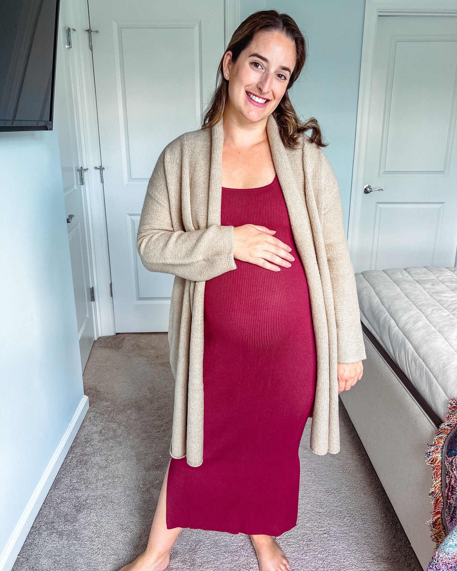 This Kindred Bravely chunky cardigan sweater is what fall and winter cozy sweater dreams are made of! The thick, fluffy yarn is so soft! Comes in black, thyme green, and heather grey. I have the oat color! 

Paired here with a knit midi dress! 

bump friendly #casualfashion #momstyle #petitestyle #midsizestyle
Pinterest style, style over 30, capsule wardrobe, outfit idea, outfit inspo, neutral outfit, size medium, size 8, size 10, mom size, petite fashion, petite style, fall trends, outfit inspo, shopping haul, midsize, maternity 

#LTKbump #LTKbaby #LTKstyletip