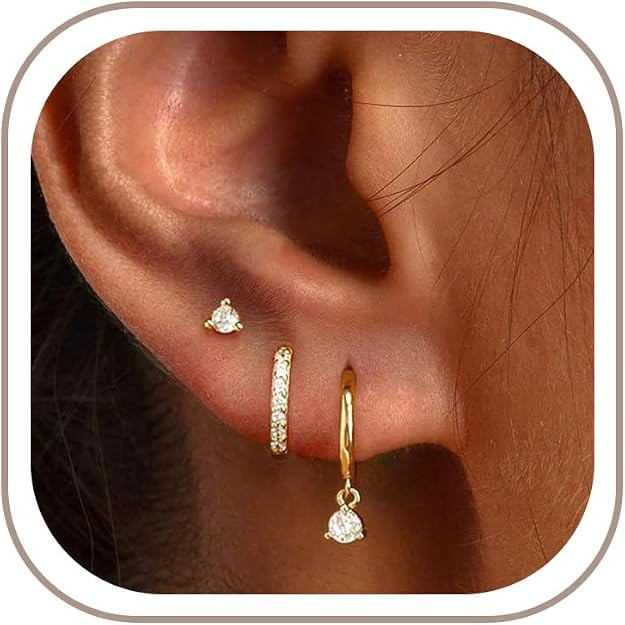 Freekiss 3 Pairs Hoop Earrings Set - Dainty Stud Dangle Cartilage for Women | Hypoallergenic Earr... | Amazon (US)