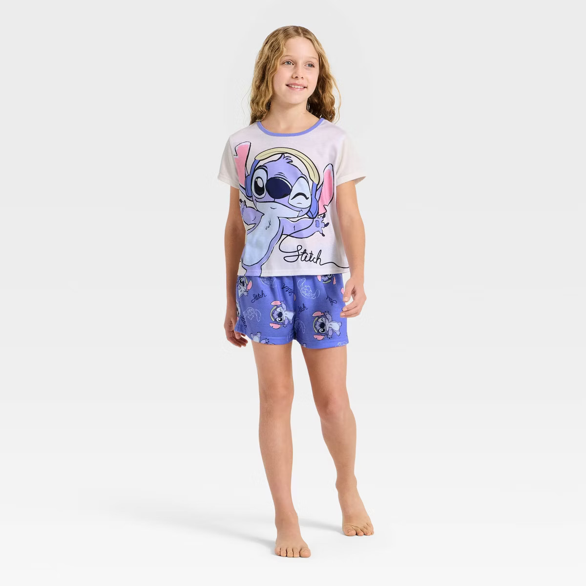 Girls' 2pc Lilo & Stitch T-Shirt and Shorts Pajama Set - Blue XS | Target