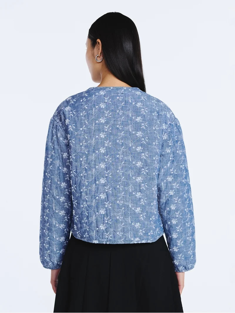 Scoop Women's Cotton Eyelet Jacket with Puff Sleeves, Sizes XS-4X | Walmart (US)