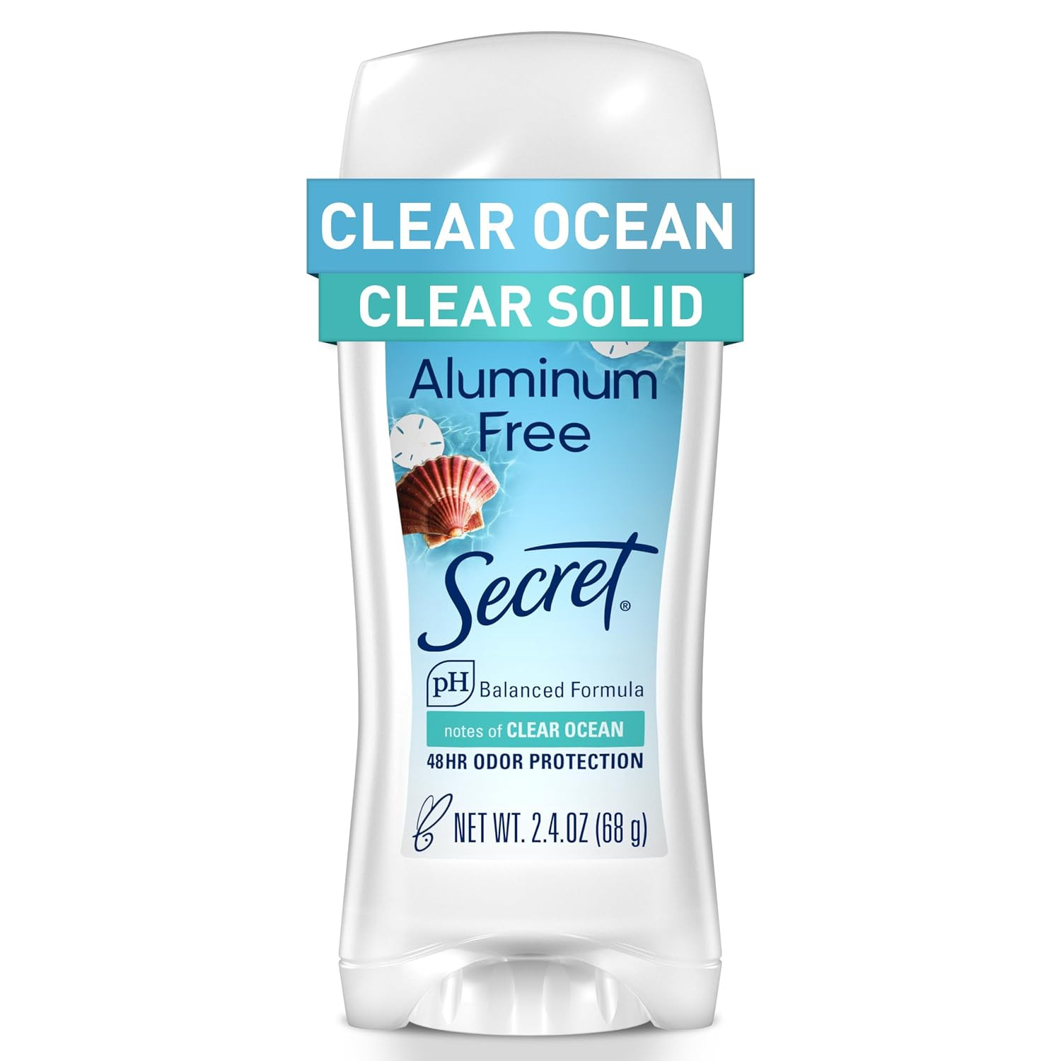 Secret Aluminum Free Deodorant for Women, 48hr Odor Protection, Free of Parabens Dyes Talc & Baking Soda, PH Balancing Minerals, Clear Solid, Clear Ocean Scent, 2.4 oz | Amazon (US)