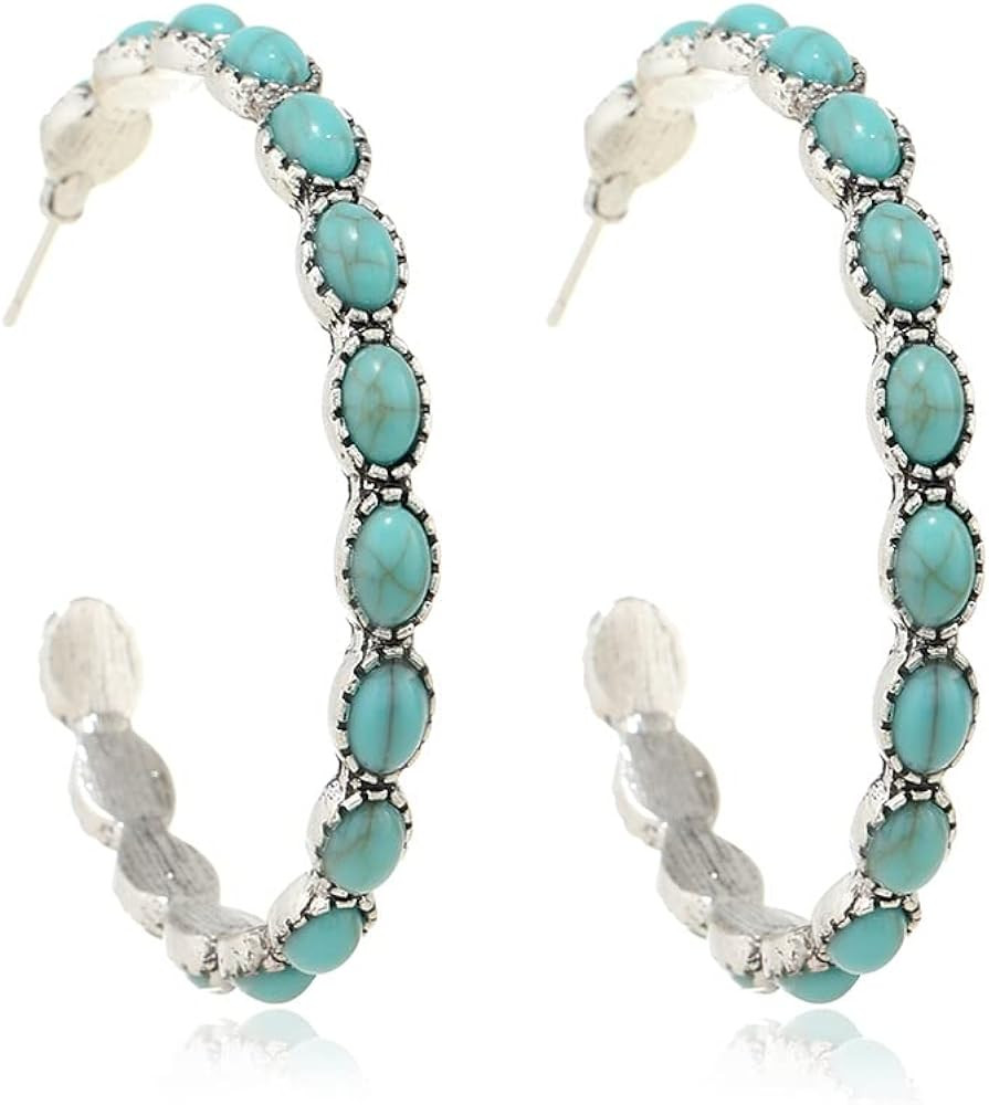 Bohemian Vintage Turquoise Oval Flower Drop Dangle Earrings Geometric Ethnic Teardrop Earrings We... | Amazon (US)