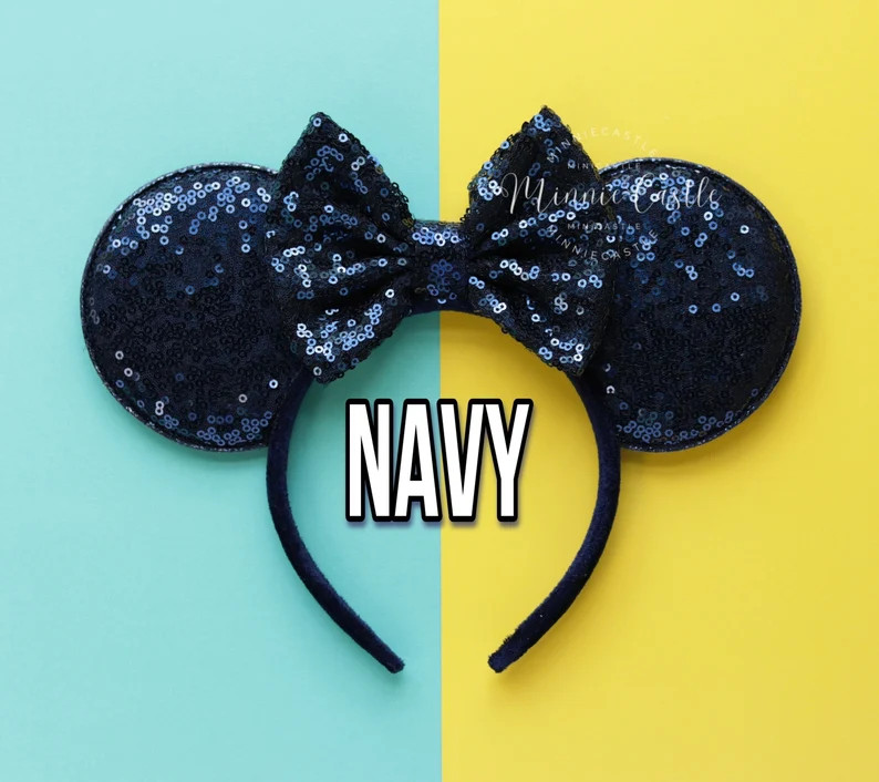 Mouse Ears Navy Blue Headband Mickey Minnie Sequin Ears Kids & Adults | Etsy (Global)