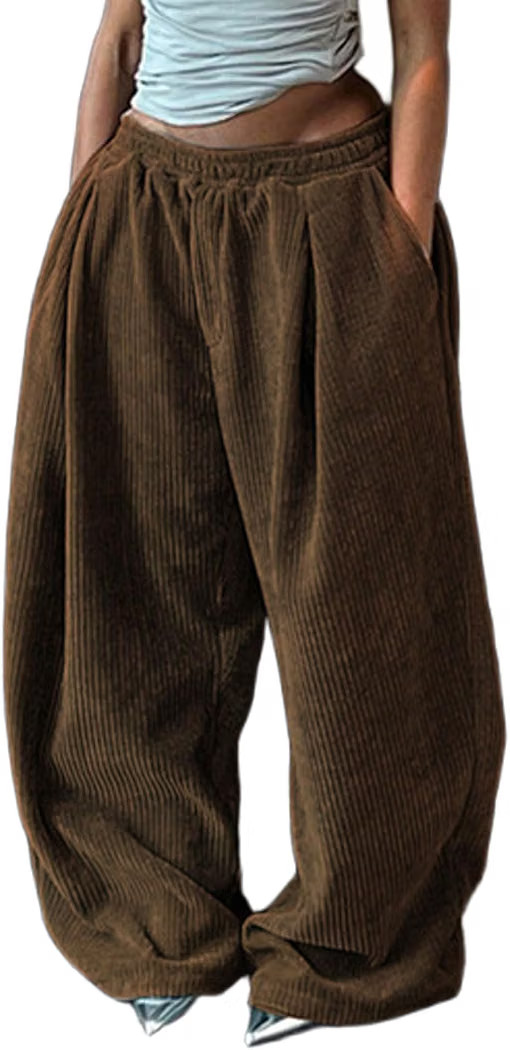CHARTOU Women's Corduroy Pants Baggy Wide Leg Pants Elastic High Waisted Fall Casual Trousers | Amazon (US)