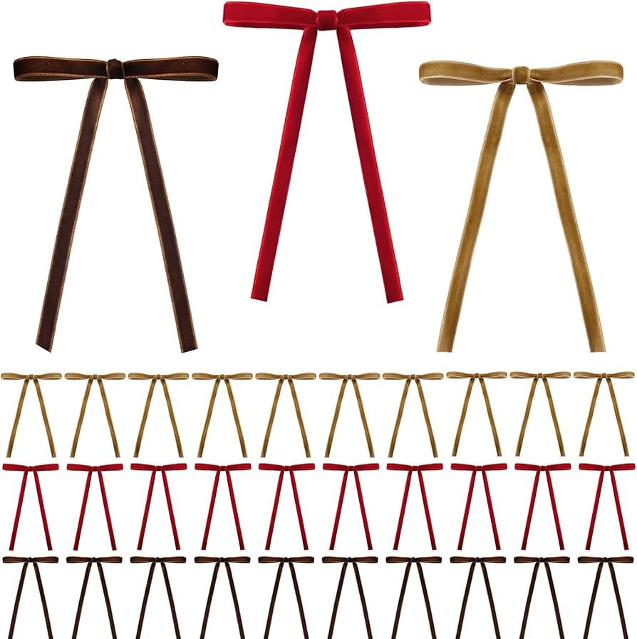 30 Pcs Velvet Ribbon Bows for Christmas Tree Decorations - Assorted Colors (Khaki, Brown, Red) 10... | Amazon (US)