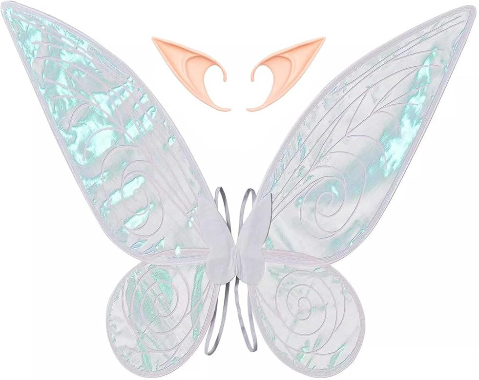 White Fairy Wings for Adults, Butterfly Fairy Halloween Costume Angel Wings Set with Elf Ears for Wo | Amazon (US)
