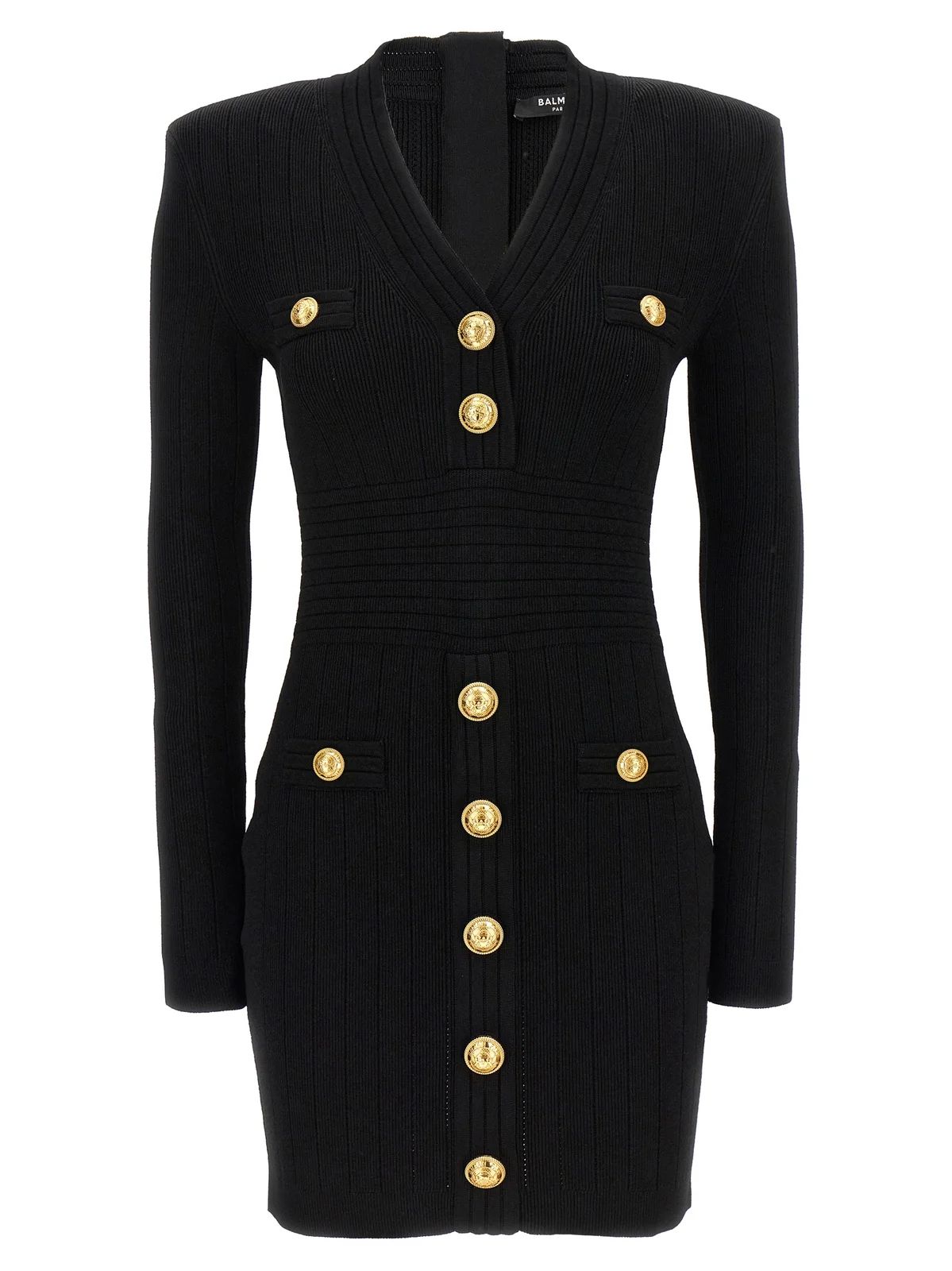 Balmain Logo Button Long-Sleeved Mini Dress | Cettire Global