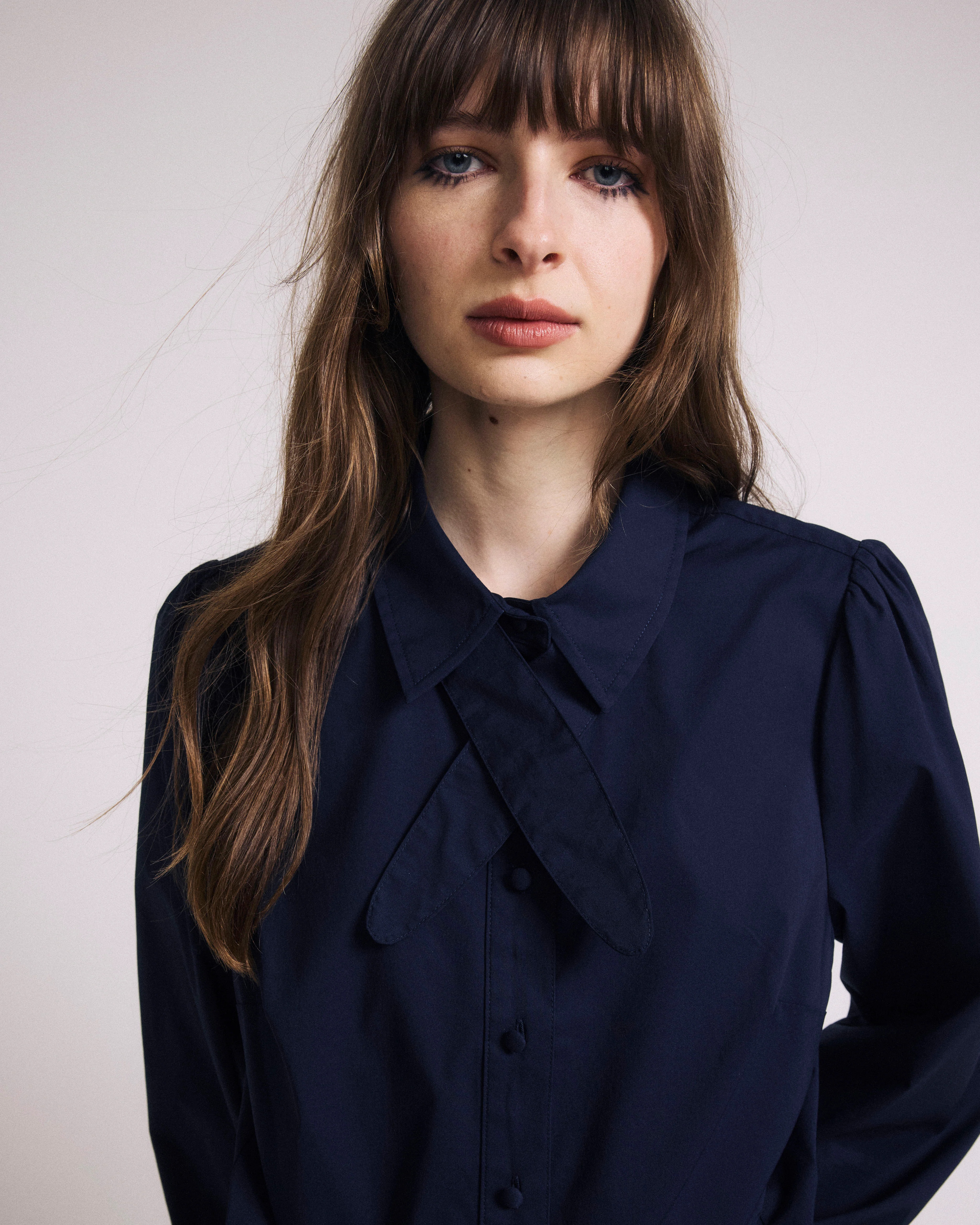 Janet Tie-Neck Cotton Poplin Shirt - Navy | Universal Standard