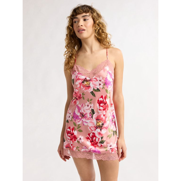 Joyspun Women’s Lace Trim Satin Chemise, Sizes S to 3X - Walmart.com | Walmart (US)