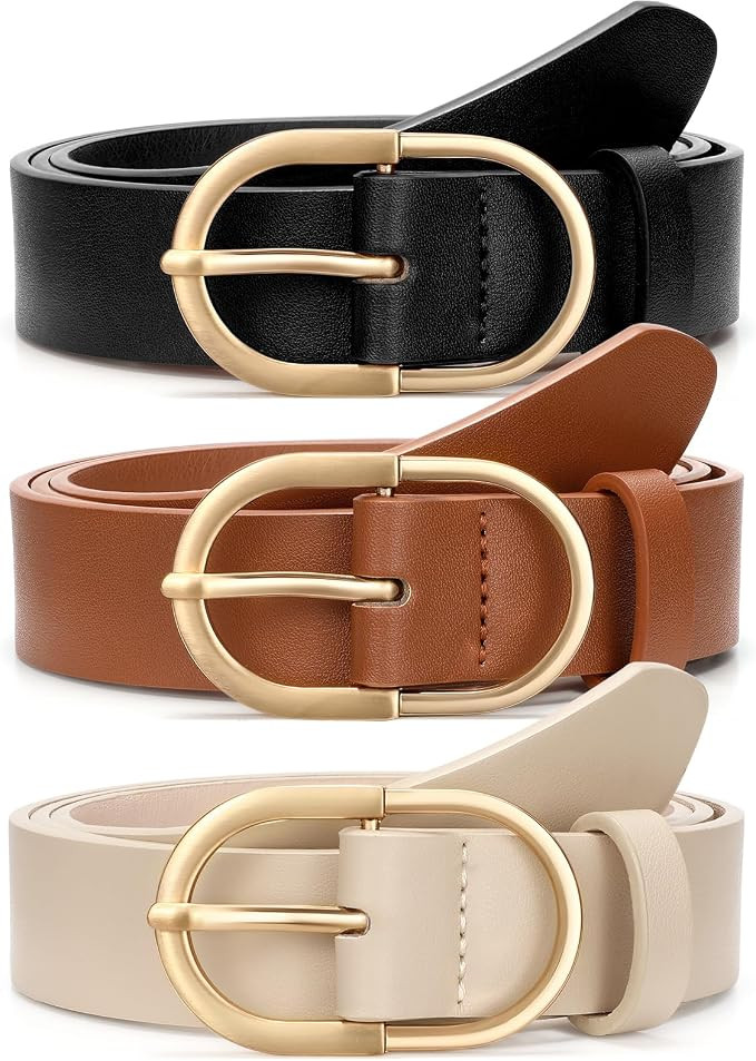 3 Pack Women's Belts for Jeans Pants Fashion Gold Buckle Ladies Dress Belt | Amazon (US)