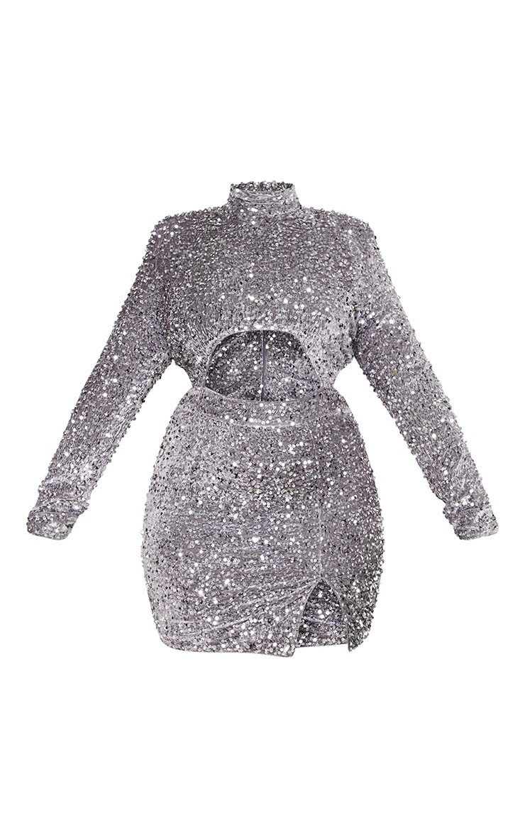 Plus Silver Sequin Cut Out Bodycon Dress | PrettyLittleThing US