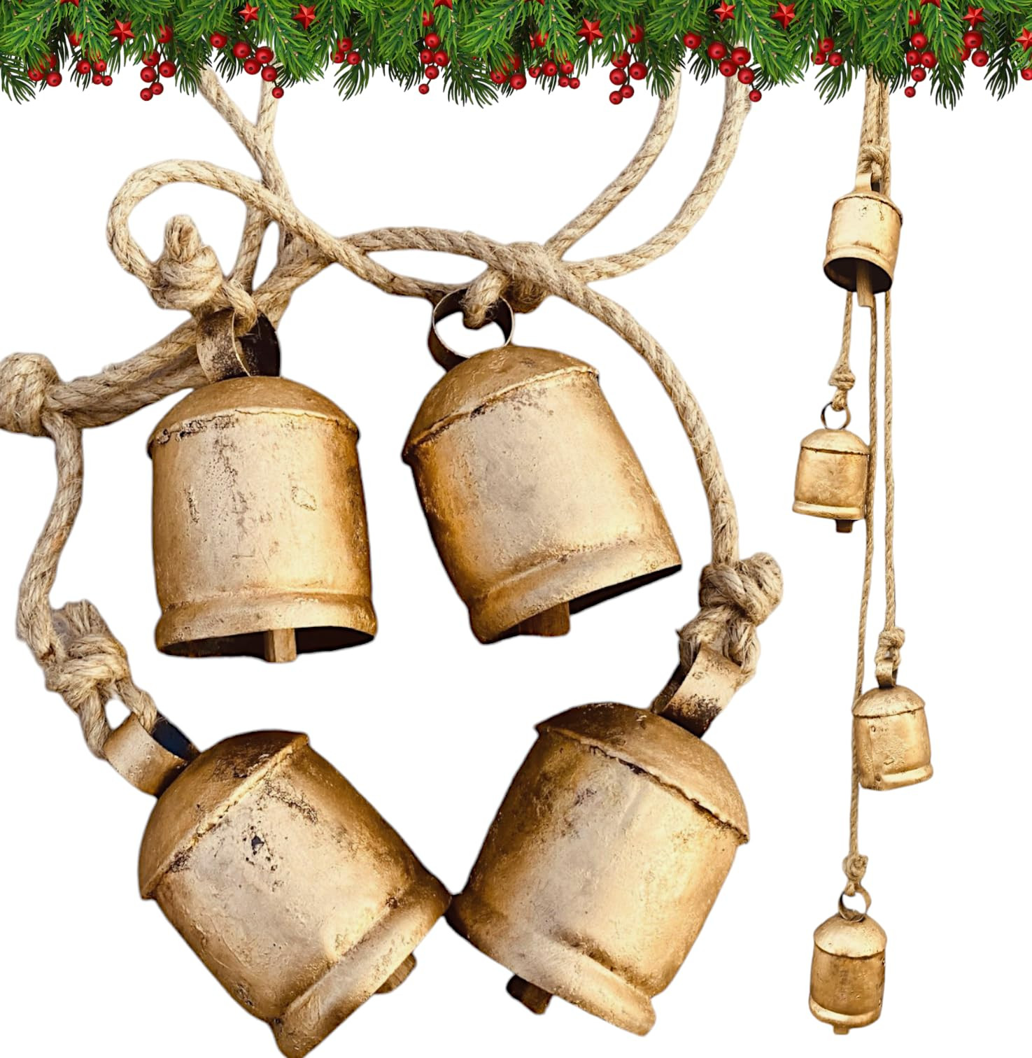 Shabby Chic Bells Rustic Hanging Jingle Christmas Tree Decor - Large Handmade Lucky Cow Bells Vin... | Amazon (US)