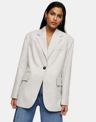 Topshop flannel suit blazer in light grey | ASOS (Global)