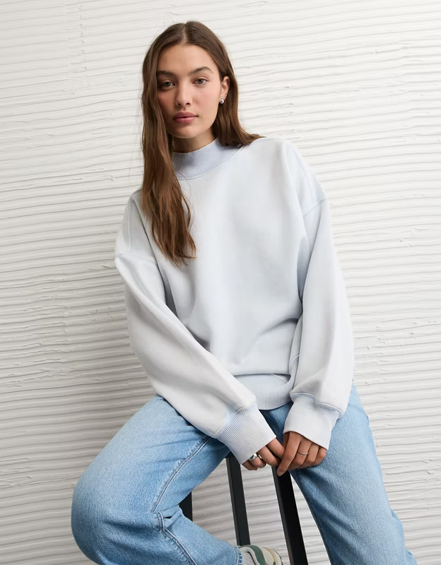 AE Everyday Luxe Mock Neck Sweatshirt | American Eagle Outfitters (US & CA)