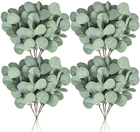 20 Pcs Fake Eucalyptus Leaves Stems 14.2" Tall Silver Dollar Artificial Greenery Stems for Home W... | Amazon (US)