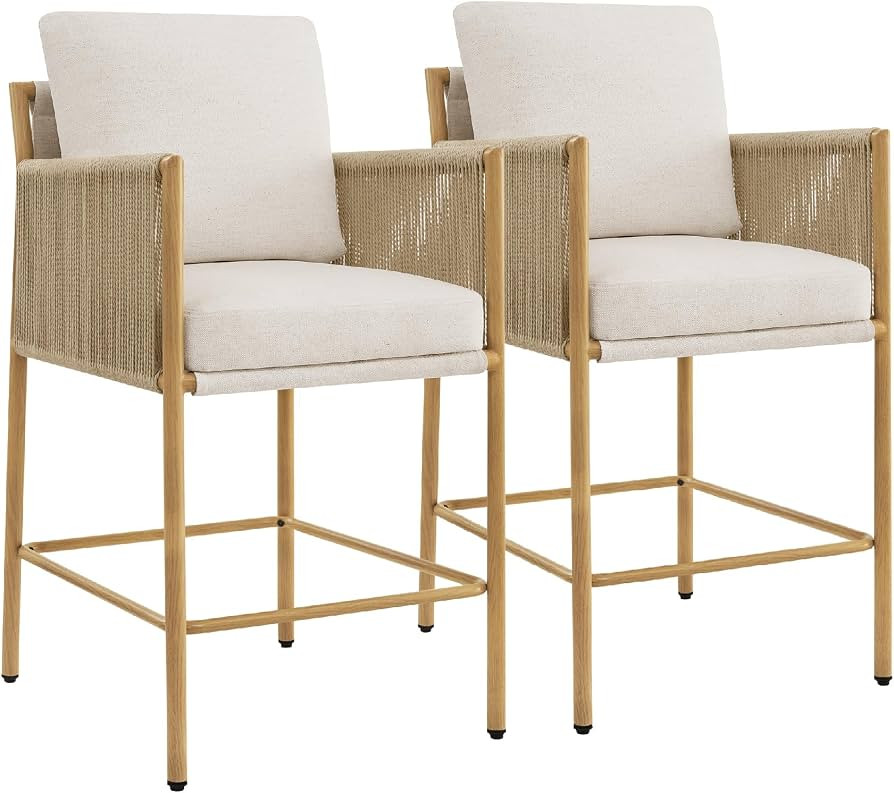 CHITA Boho Rope Counter Height Bar Stools Set of 2, Modern Upholstered Bar Stools with Handwoven ... | Amazon (US)