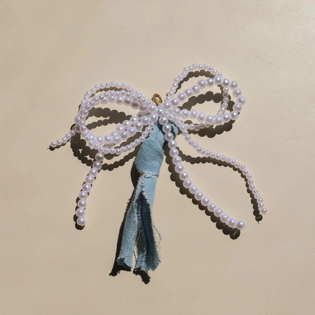 Pearl Bow Bag Charm | Nickel and Suede