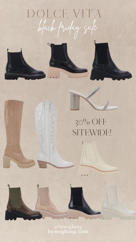 Dolce vita is doing 30% off sitewide for Black Friday! Stock up on the cutest boots for the winter season - and those sparkly heels caught my eye, too! White cowboy boots, lug sole boots, cute booties 

#LTKsalealert #LTKCyberweek #LTKshoecrush
