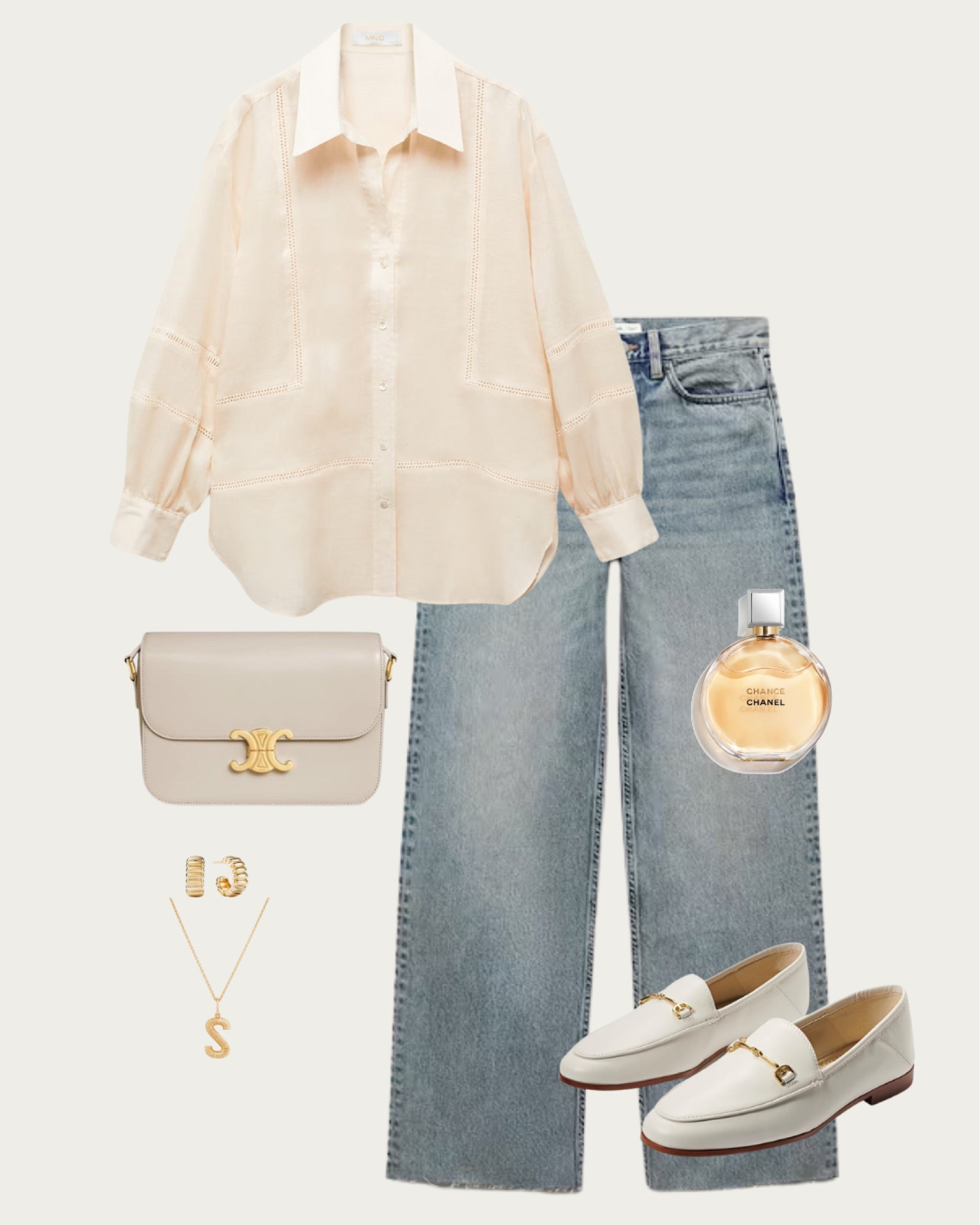 Mix comfort with style in this light peach blouse and classic denim jeans ensemble, perfect for weekend outings or casual Fridays. The outfit is accessorized with a sleek cream crossbody bag, white loafers, and a touch of gold jewelry to add a chic finish. Spritz Chanel to bring a touch of luxury to your day. Explore similar styles and shop this look on my LTK page! #CasualChic #DenimDays #ElegantSimplicity #WeekendWear #Fashionista

#LTKSeasonal #LTKWorkwear #LTKU
