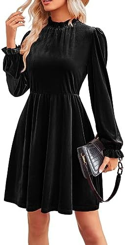 Jayscreate Women's 2023 Velvet Dress Elastic Waistline Fall Long Sleeve Wedding Guest Short Wrap ... | Amazon (US)